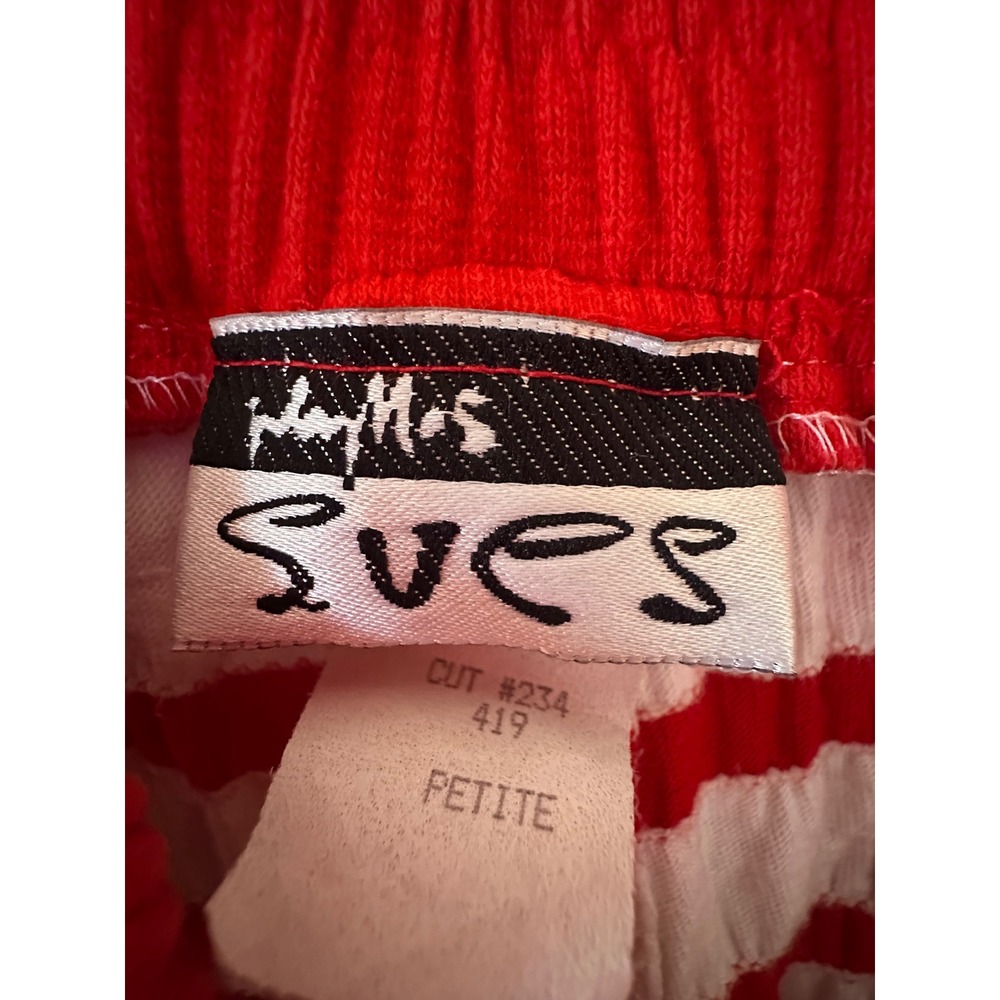 Phyllis Sues Vintage Red White Striped Crinkle Pants Tropical Patch Retro Small - Picture 15 of 16